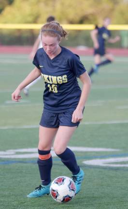 Vernon's Catherine McCabe controls the ball. McCabe made 1 assist