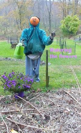 Ogdensburg’s scarecrows compete Watering the flowers (Photo provided)