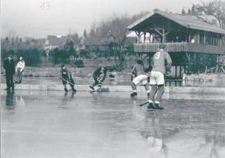 An old-school game of ice hockey. (Photo courtesy of Sparta Historical Society from an unnamed Girl Scout)