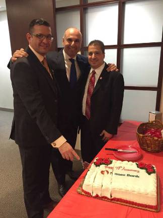 Sussex Bank celebrates 40th anniversary Vito Giannola, EVP/Chief Retail officer, President and CEO Anthony Labozzetta and EVP/Chief Financial Officer Steven Fusco are shown.