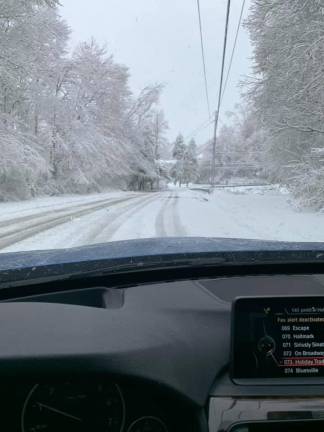 View from inside car on Monday, Dec. 2, 2019. The winter storm brought snow, ice, and downed wires.