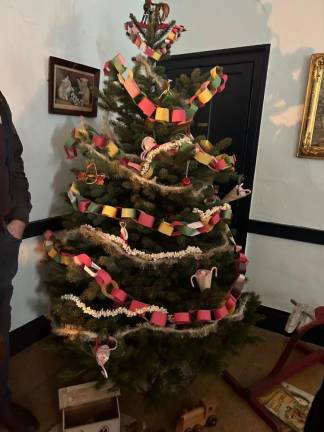 This Christmas tree is decorated as one might have been during World War I.