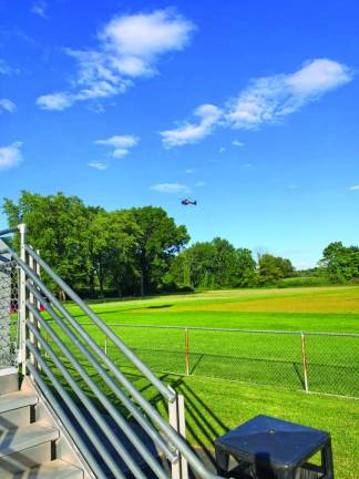 The Atlantic Health System helicopter prepares to land for a demonstration.