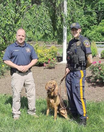 Meet K9 Nutmeg, Sussex County’s master manhunter Sussex County Sheriff Michael Strada, K9 Nutmeg, and her handler, Detective Cathy Young (Photo provided)