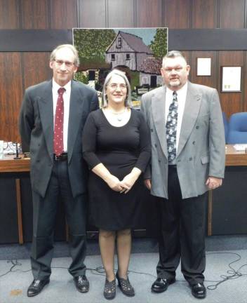 (L-R) Raymond Bonker, Lisa ‘Cris’ Franco, and Jack Gallagher are the newest members of the Byram Township Council, after being sworn in on Tuesday, Jan 7, 2020.