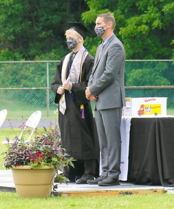 ‘All eyes are on the Class of 2020’ From right, Superintendent David Carr stands with Salutatorian Evan Wontor. (Photo by Vera Olinsky)