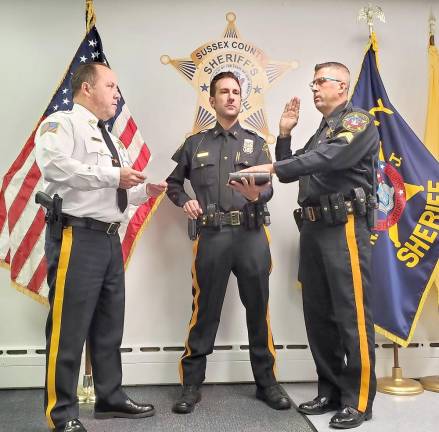 Sheriff promotes Scott Haggerty from detective corporal to sergeant From left: Sheriff Michael F. Strada, Sergeant William Ficacci, Sergeant Scott Haggerty (Photo provided)