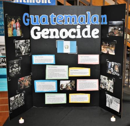 The center highlights various genocides of the 20th century.