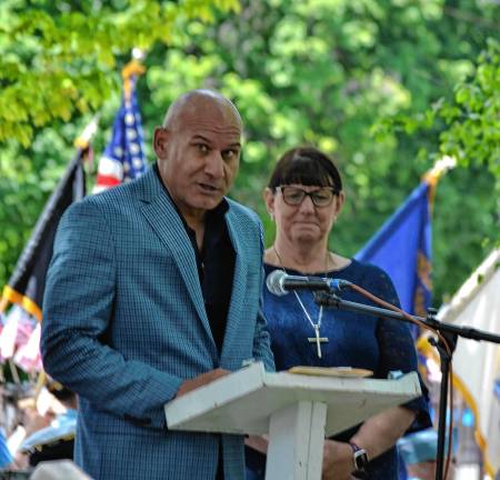 Photos: Memorial Day Parade in Newton Stanhope Mayor Gene Wronko and Pastor Lynn Zaremba of the Stanhope United Methodist Church at the Memorial Day ceremony. (Photo by Jane Primerano)