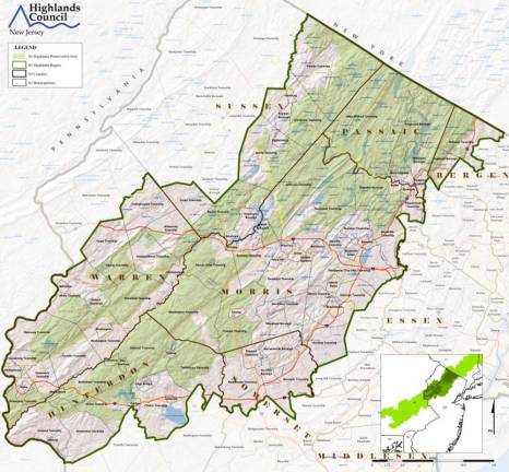 Highlands Council seeks input from North Jersey business owners Map of the New Jersey Highlands
