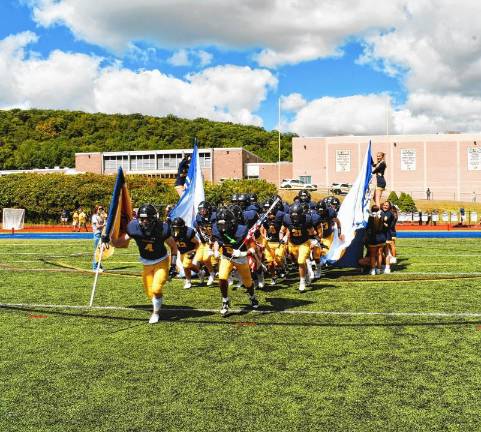 Football roundup: High Point beats Jefferson <b>The Jefferson Township High School football team runs onto its home field for the season opener against High Point on Saturday, Aug. 30.</b>