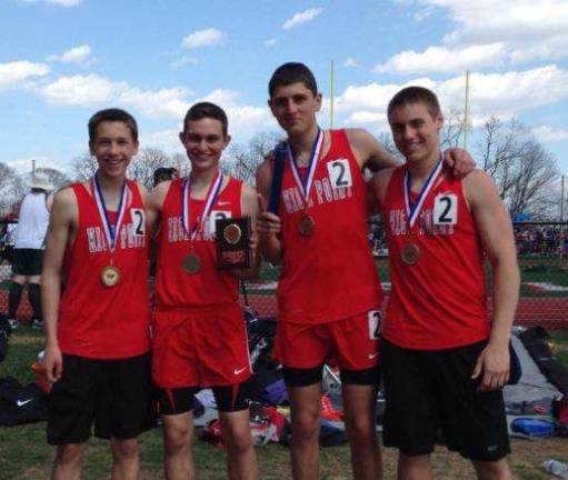 Local running phenom returns to camp that inspired him Joe Dragon (second from right) with High Point teammates at Morris Hills Relays a years ago. Dragon, now a sophomore at Syracuse, will return to speak at the camp where he fell in love with the sport of running. Photo provided