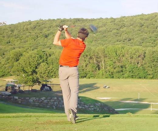 Brendan Allatta, Sussex County Long Drive Champion displays his winning drive (Photo by Dr. John T. Whiting)