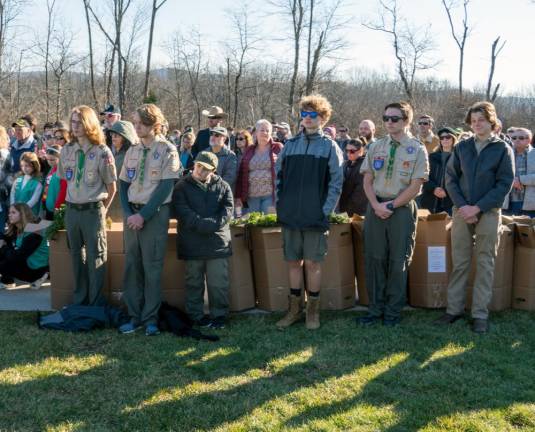 Boy Scouts listen to the ceremony.