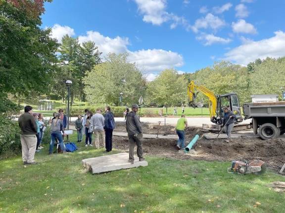 Members of the SCMUA-Wallkill River Watershed Management Group begin excavating for the rain garden (Photo provided)