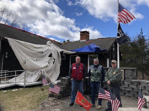 From left, Brian Taggart, John Feeney and Robert Glesias stand in front of American Legion Post 86 in Andover Township on March 15. The Lowe’s home improvement store in Newton paid for a new roof for the post as part of its Hometown Heroes program. (Photos by Kathy Shwiff)