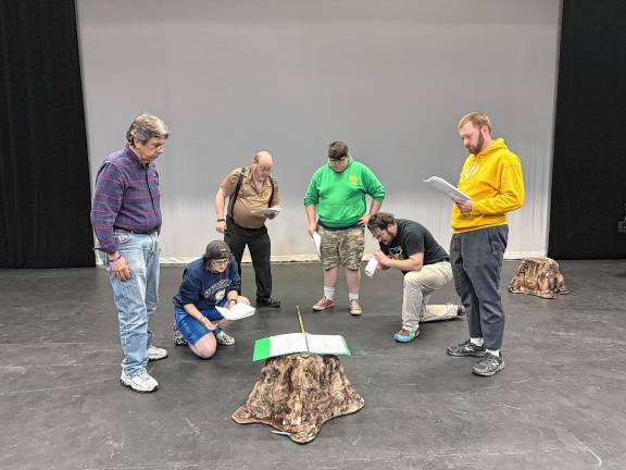 Ognibene’s play in NYC festival <b>The cast of ‘Mile 59’ in rehearsal. From left are Phil Cocilovo, Fenrir Lewin, Stephen Burke, Benjamin Smith, Leo Watson and Gavin Bermingham. (Photo provided)</b>