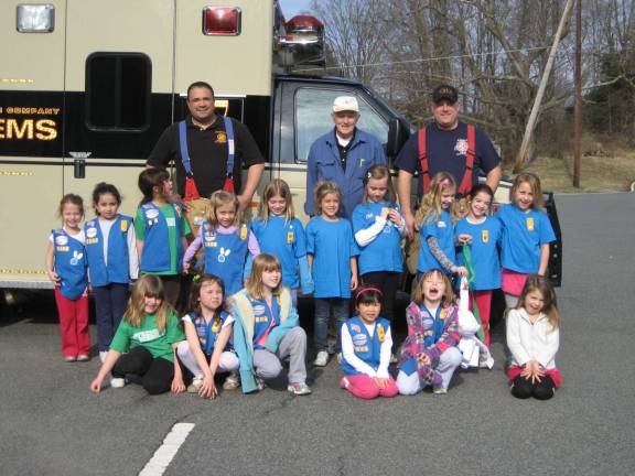 Fredons bravest help local Scouts Photo Provided Girl Scout Troop 5624 with Fredon fire fighters.