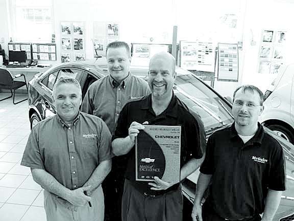 Four McGuire managers earn GM award McGuire Chevrolet Cadillac Sales Manager Mark Zehnbauer, Assistant Service Manager Devon Doyle, Parts Manager Joe Stefanko and Service Manager Jim Swistack.