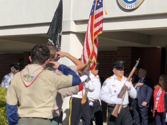 NV2 Members of the American Legion Post 86 Honor Guard present the colors during the Flags of Honor Dedication Ceremony on Saturday, Nov. 11 in front of Newton Town Hall. (Photos by Kathy Shwiff)