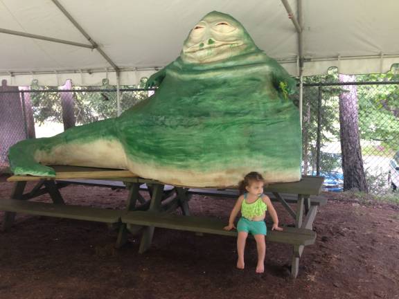 Fond memories of Lake Mohawk Pool Bella Pagnotta guards Jabba the Hutt during LMP Star Wars Day Celebration