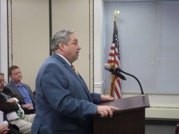 Freeholders settle solar suit Fredon Mayor Carl Lazarro speaks out against the multimillion dollar legal settlement approved by the Sussex County Board of Freeholders with Power Partners Mastec last week at the board's chambers in Newton. Photo by Nathan Mayberg