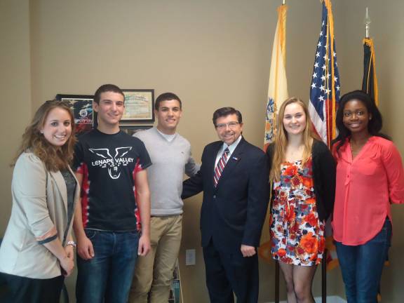 Lenape Valley recognized for community service Pictured from left to right are Lauren Fasano, advisor, Darian Ghassemzadeh, Dominic LaBell, Assemblyman Anthony Bucco, Victoria Bortfeld and Richel Lartey.