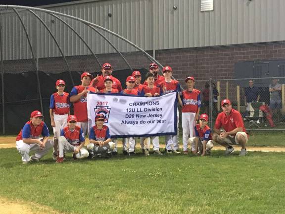 Byram little League team wins district championship 2017 NJ/D20/12U Champions, Hobb Engler (Byram) Little League. Players, in alphabetical order: Logan Angeline, Troy Brennan, Aidan Brown, Shane Chamberlin, Tanner Gaboda, Tyler Gaboda, martin Heath, Colin Hillenbrand, Liam Kelly, Thomas Smith, Kyle Wasik and Dylan Van Tuyl. Mnaager, Bill Brown. Coaches: Pat Brennan, Shawn Hillenbrand. Scorekeeper: Nancy Van Tuyl.