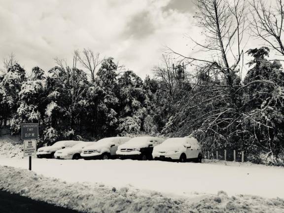 Storm warning: It's mostly about the ice Some local areas will get more than a quarter of an inch of ice Monday into Tuesday. It's especially concerning for areas where trees were already damaged or weighed down by last week's storm. Pictured: Vehicles in Andover Township's lot during last week's storm.
