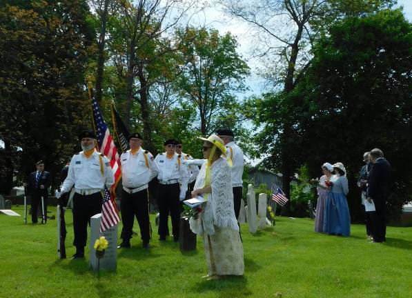 Memorial service at Old Newton Burial Ground 1- The Honor Guard of American Legion Lt. Charles A. Meyer Post 86 of Newton, the Chinkchewunska Chapter of the Daughters of the American Revolution, and members of Harmony Lodge No. 8 F&AM prepare to take part in a memorial service for Revolutionary War heroes at the Old Newton Burial Ground on Saturday, May 18, 2019. (Photos by Mandy Coriston)