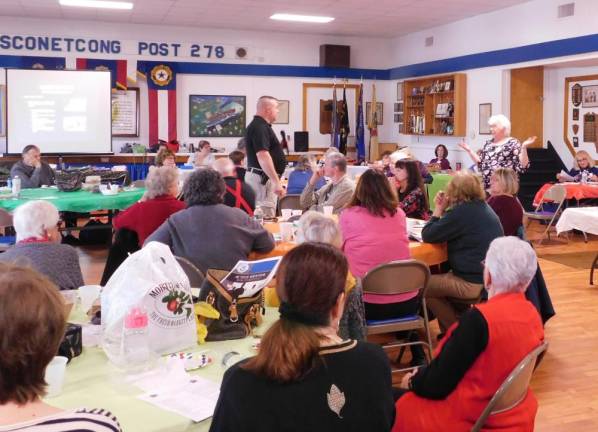 Sgt. Erich Olsen of the Sussex County Sheriff's Department speaks to the Stanhope Borough Senior Citizens club at American Legion Post 278 in Stanhope on Thursday, Nov 21, 2019.