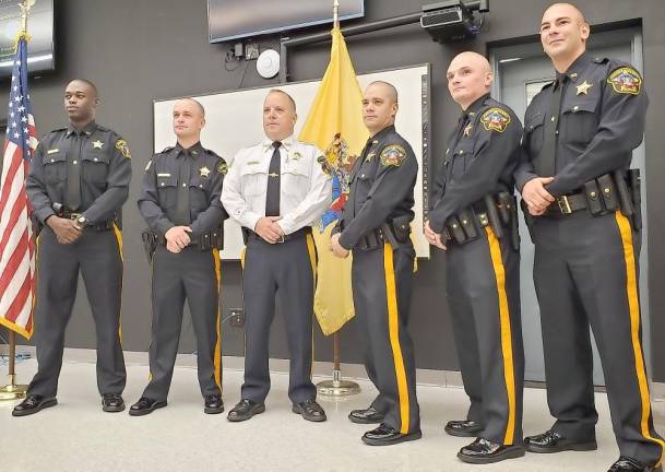 Sussex County has five new sheriff’s officers From left: Sheriff’s Officer Powell, Sheriff’s Officer Bellis, Sheriff Strada, Sheriff’s Officer Bambrick, Sheriff’s Officer Bollmann, Sheriff’s Officer Gallagher (Photo provided)