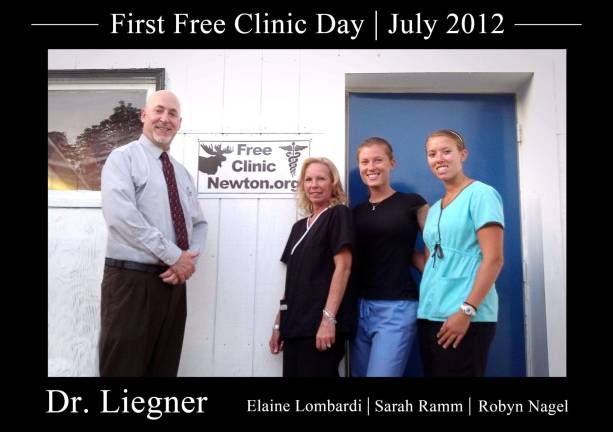 Free clinic offered in Newton Dr. Jeffrey Liegner with Elaine Lombardi, Sarah Ramm and Robyn Nagel at the grand opening of the Free Clinic in July 2012.