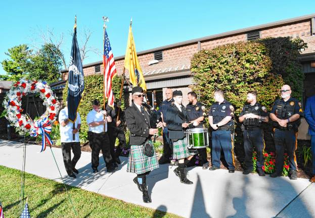 Those lost on 9/11 remembered today <b>Bagpipe and drum players followed by an honor guard march into the 9/11 Remembrance Ceremony on Thursday, Sept. 11 in Vernon. (Photos by Maria Kovic)</b>