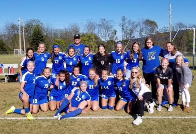 Division One recruits lead Cougars On Saturday, the Kittatinny High School Girls' Varsity Soccer Team beat out Pope John XXIII High in the first round of the prestigious Hunterdon/Warren/Sussex Tournament. Photo of the team after the win. They will play in the quarterfinals this Saturday.