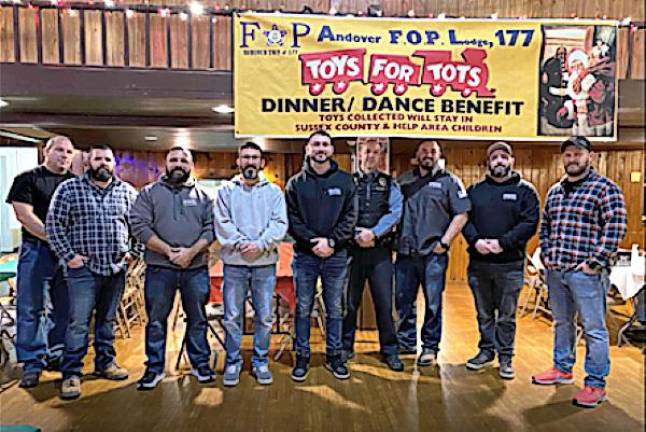 Thanks to all who helped with Toys for Tots in Andover Members of the Andover Township Fraternal Order of Police Lodge #177 pose at the annual Toys for Tots event Dec. 3 at the Barn at Hillside Park in Andover. (Photo provided by Detective Michael Haggerty)