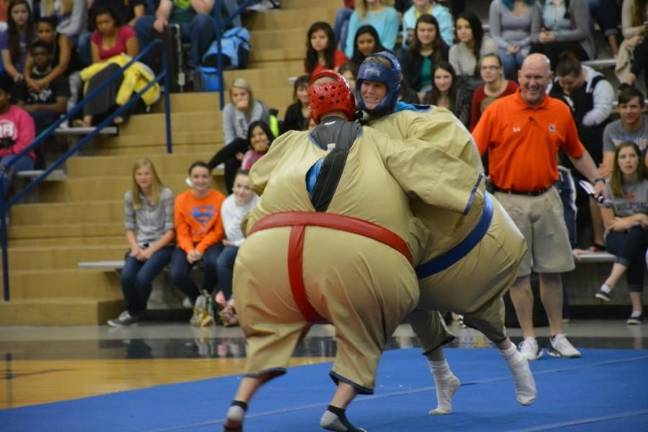 Sumo wrestling fundraiser for new business center Go Cougars! (Courtesy of School District)