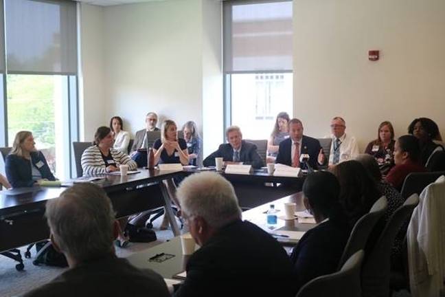 Discussion of school breakfast programs U.S. Rep. Josh Gottheimer discusses his efforts to bolster school breakfast programs in New Jersey with other leaders in the fight against hunger. (Photo provided)