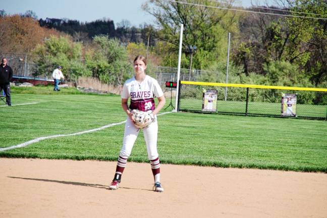 Newton third-base player Aubrey Sawler stands ready for action.