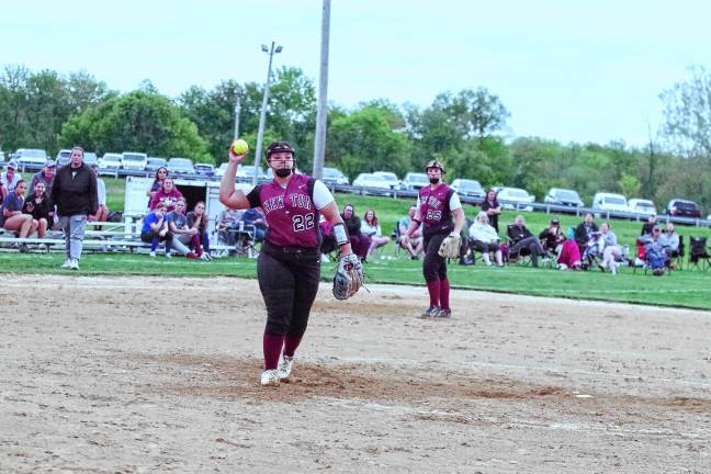 Braves beat Belvidere BR3 Newton pitcher Jaida Long looks toward first base during a play. She struck out 16 batters in seven innings pitched.
