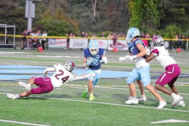 Football roundup: High Point remains undefeated <b>Sparta ball carrier Christian Brevig runs toward an opening.</b>