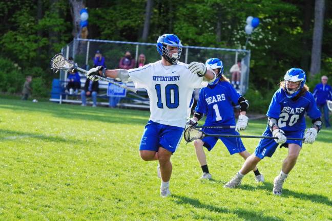 Kittatinny's Anthony Cagno (10) with possession of the ball. Cagno scored one goal and made four assists.