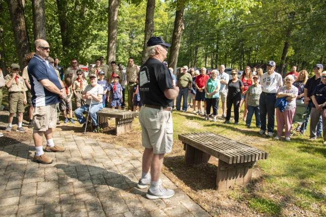 BP6 Tom Kirk, a veteran of both the Vietnam War and Desert Storm, was the guest speaker at the Memorial Day ceremony at Roseville Schoolhouse. At left is Byram Mayor Alex Rubenstein.