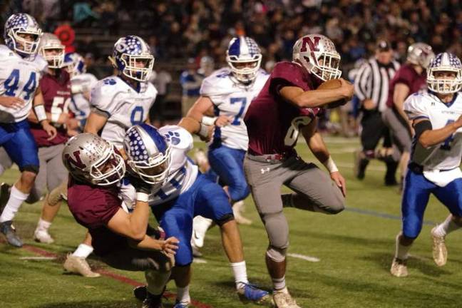 Braves defeat Kittatinny 28-17 Newton ball carrier Nicholas Brigante moves forward in the first half. Brigante scored one touchdown.