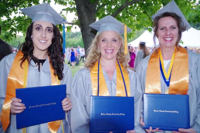Hats off to SCCC Class of 2017 Graduates Lisa Perosi of Deerpark, N.Y., Ingrid DeLisa of Frankford Township, and Barbara Peterson of Andover pose for a portrait.