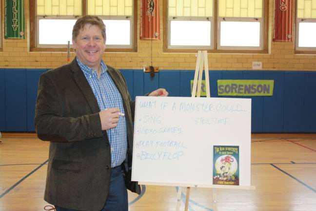 The 'mad science' of children's literature Lake Mohawk resident and author Chris Sorenson talks to third graders at Mohawk Avenue School about “ The Mad Scientists of New Jersey." Photos by Rose Sgarlato