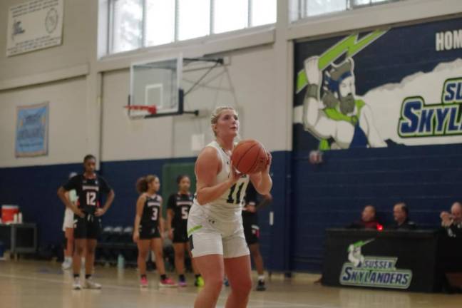 Riley Feichtl of SCCC at the free throw line. She scored 19 points.