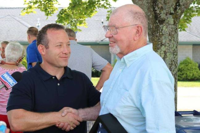 Rep. Josh Gottheimer (D-NJ5) congratulates Sussex County &quot;Senior of the Year,&quot; Roy McQueen, for his service to his nation and Sussex County community. photo provided