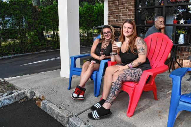 Cones with a Cop in Byram Emily Nunes of Stroudsburg, Pa., and Mackenzie Brammer of Flanders.