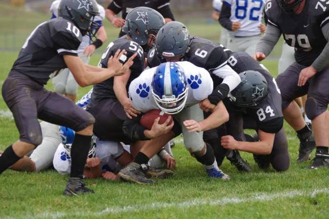KRHS defeats Wallkill in football The Wallkill Valley defense smother Kittatinny ball carrier Zach Mafaro in the second half. Mafaro rushed for 101 yards and two touchdowns on 14 carries.
